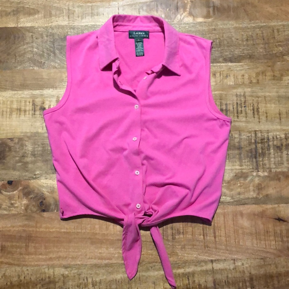 Ralph Lauren tie front button down top size Large